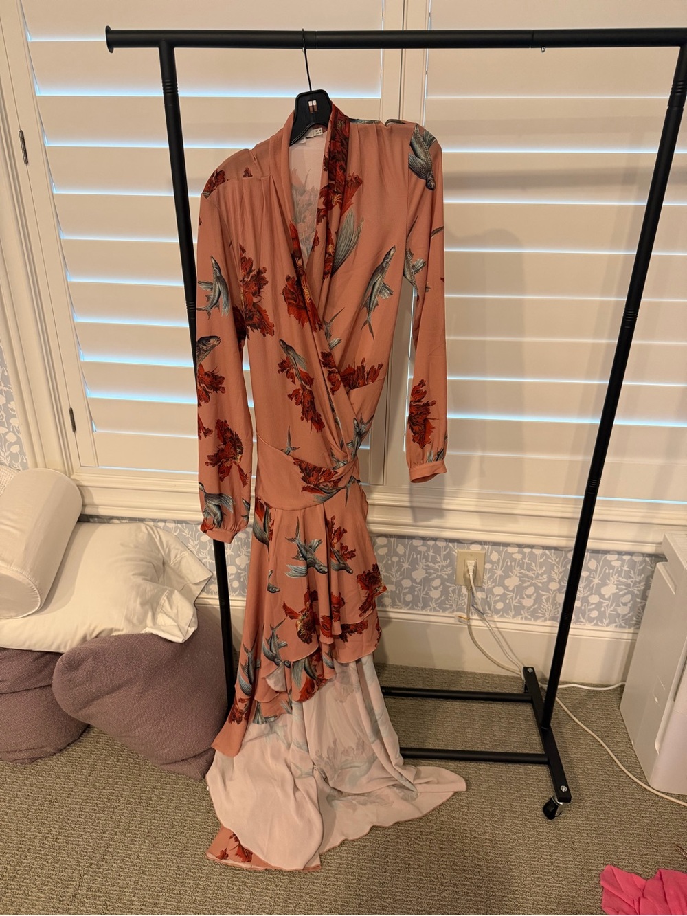 PatBO Dusty Rose Floral High-Low Wrap Dress